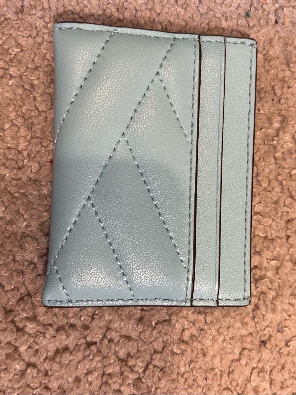 Tory Burch Quilted Card Case in Light Blue with Silver Logo - Picture 2 of 3